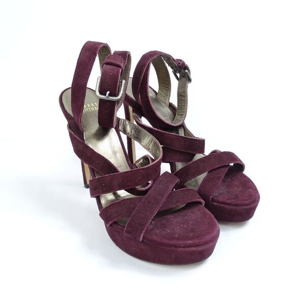 Stuart‎ Weitzman Soundtrack Size  7 M Burgundy Platform Strappy Sandals Stiletto - Picture 1 of 10